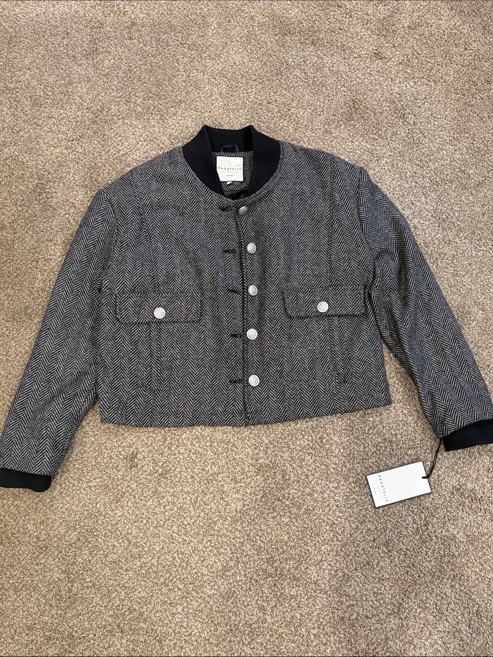 Bagatelle Herringbone Cropped Jacket in Black/White